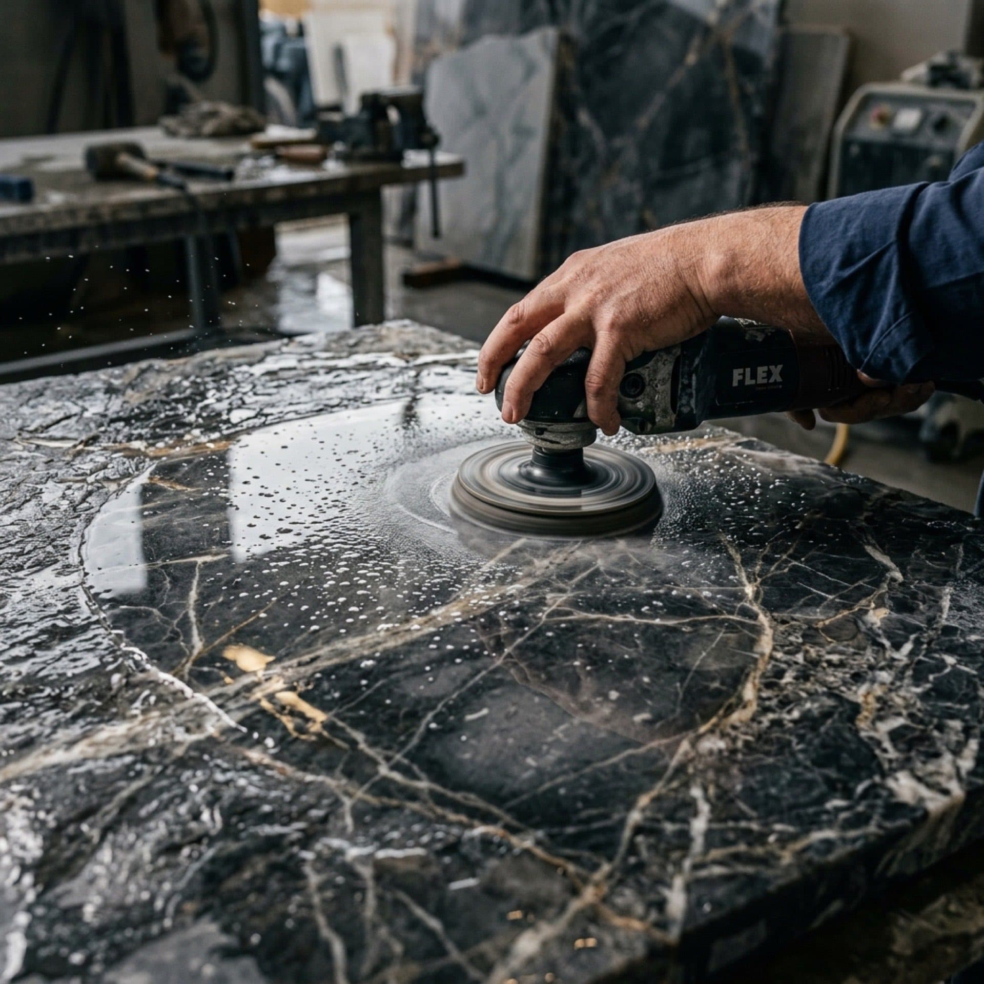 Travail du marbre par un artisan